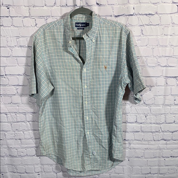 Ralph Lauren Other - Ralph Lauren Mens Vintage Plaid Short Sleeve Button Down Shirt Green Blue Size L
